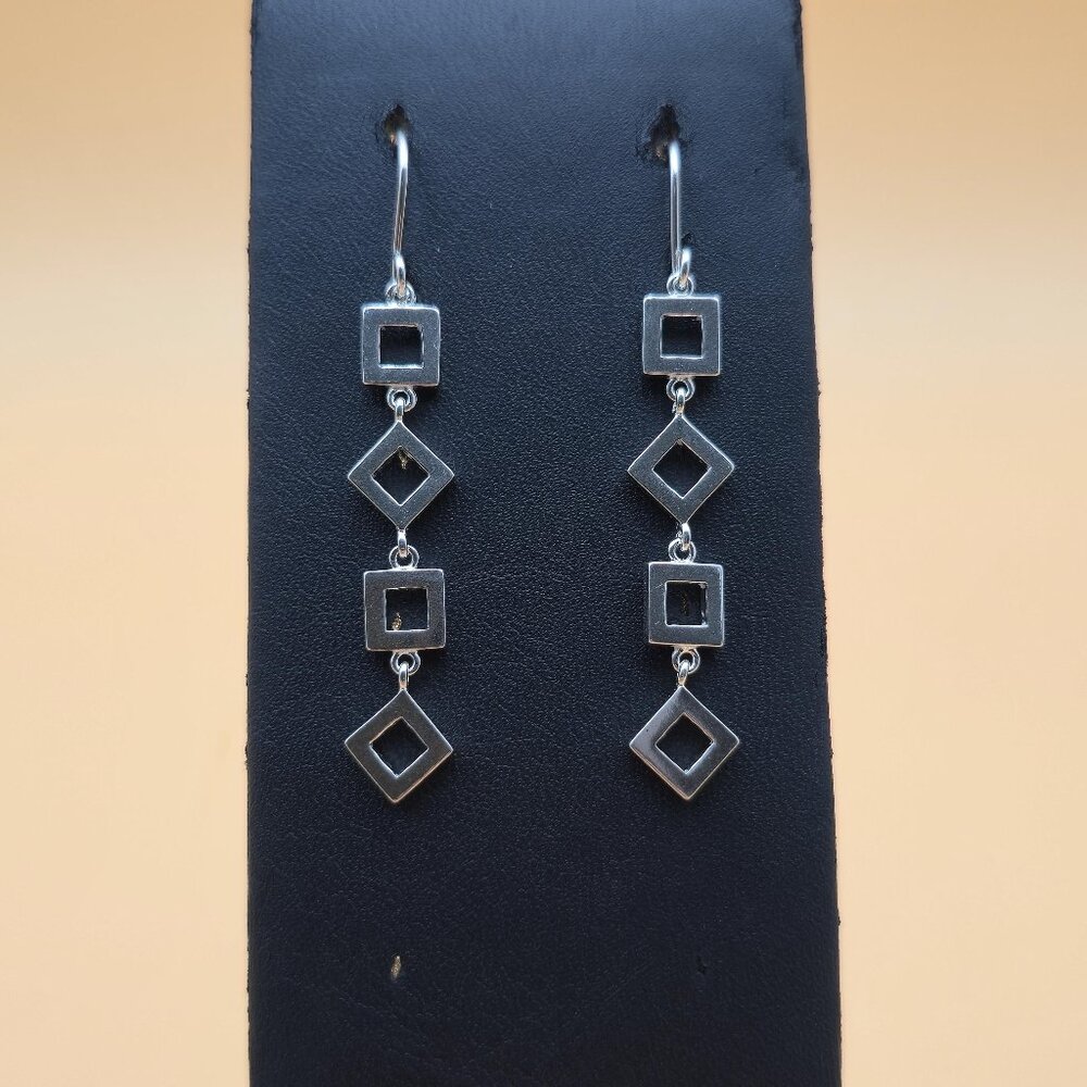 Sterling Silver Shapes Modern Style Long Dangle Earrings A5393